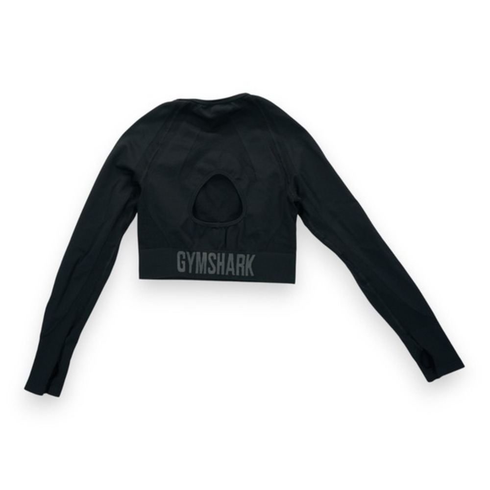 Gymshark Women's Flex Sports Long Sleeve Crop‎ Top Round Neckline Black Large